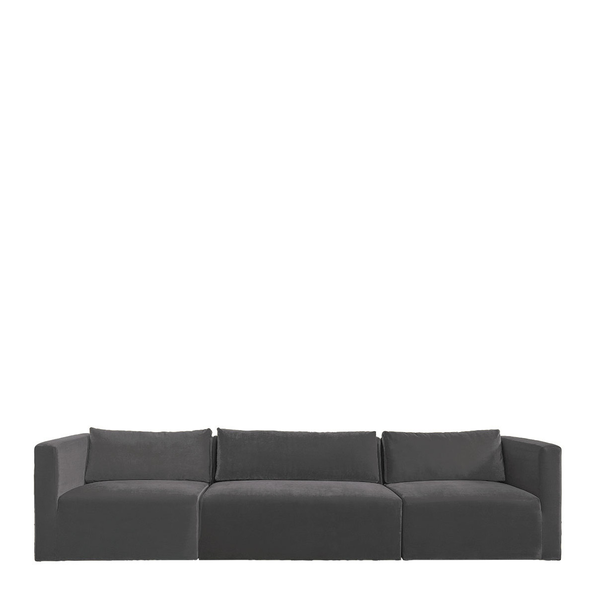 blanc d'ivoire Canapé LOU en velours de coton - 3 modules - L. 336 cm - Gris foncé