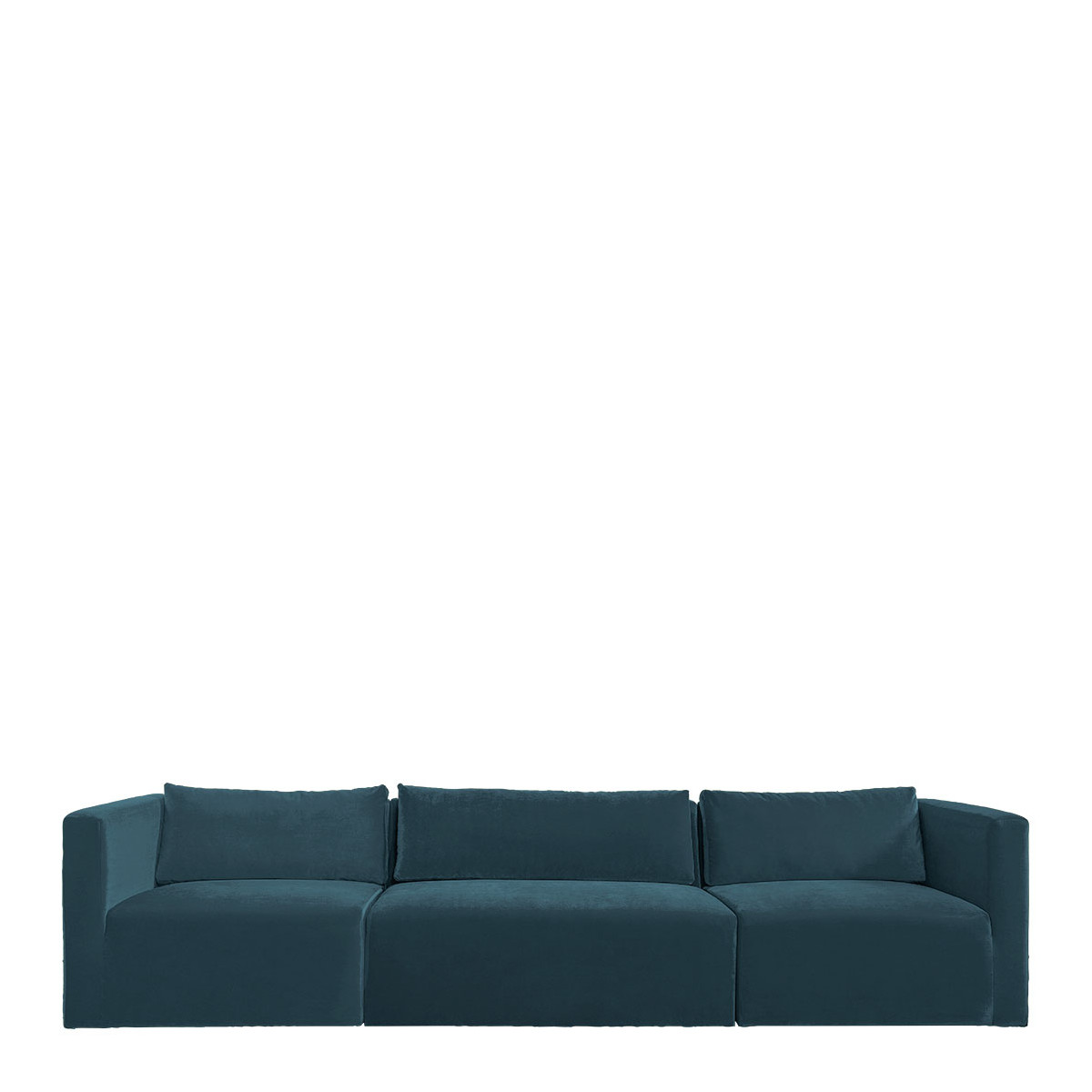 blanc d'ivoire Canapé LOU en velours de coton - 3 modules - L. 336 cm - Bleu paon