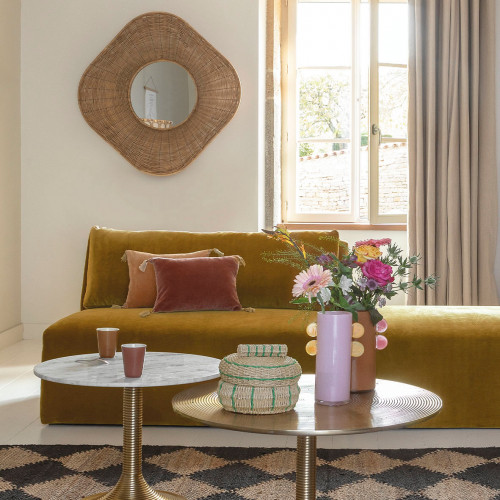 Blanc D'ivoire Canapé LOU En Velours De Coton - 3 Modules - L. 336 Cm - Safran