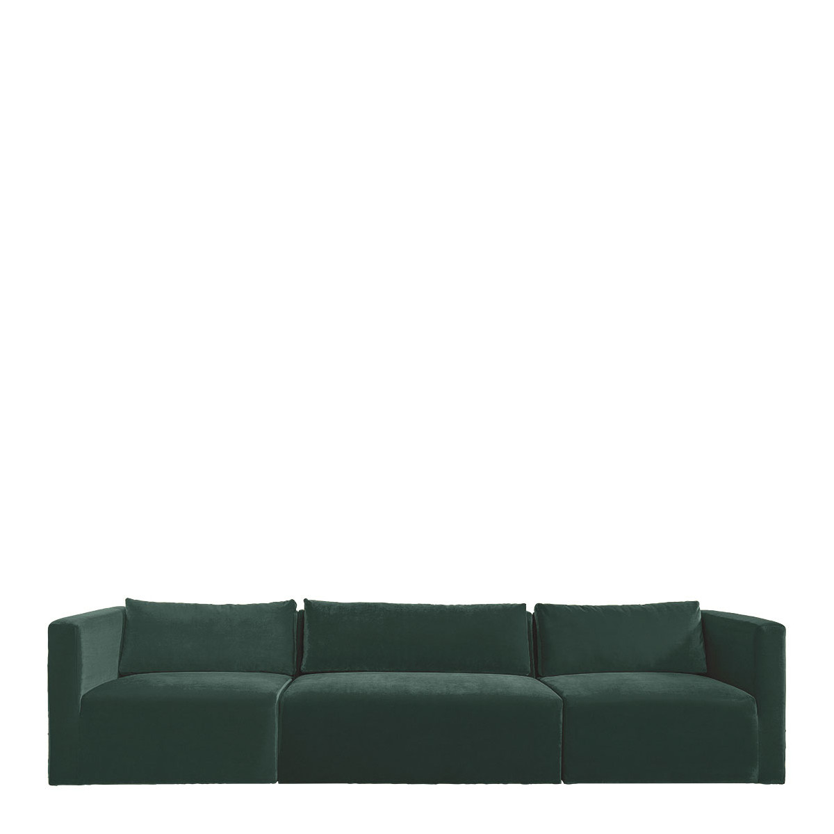 blanc d'ivoire Canapé LOU en velours de coton - 3 modules - L. 336 cm - Vert forêt