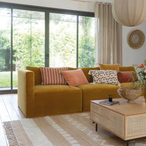 Blanc D'ivoire Canapé LOU en Velours De Coton - Vert Forêt - Module Central - L. 91.5 Cm