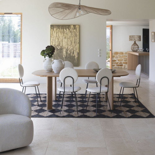 Blanc D'ivoire Chaise COLETTE En Bouclette Et Métal - Crème