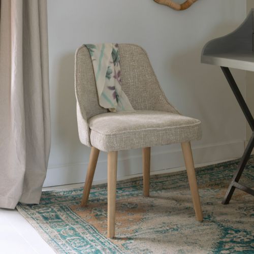 Blanc D'ivoire Chaise MARCUS En Tissu Jacquard De Velours - Sable