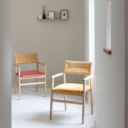 Blanc D'ivoire Chaise PALOMA En Corde De Papier Et Velours - Framboise