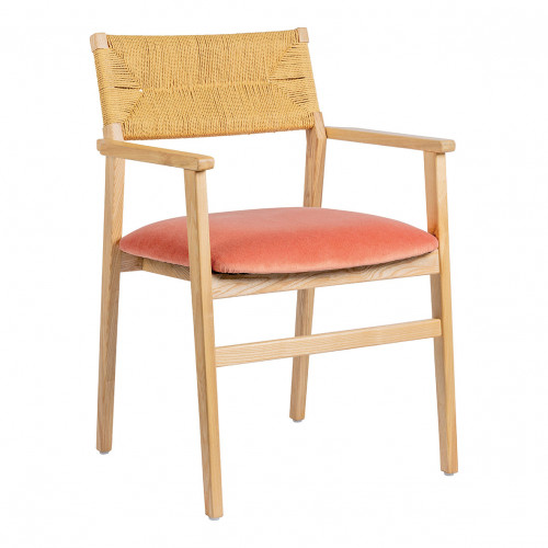 Blanc D'ivoire Chaise PALOMA En Corde De Papier Et Velours - Framboise