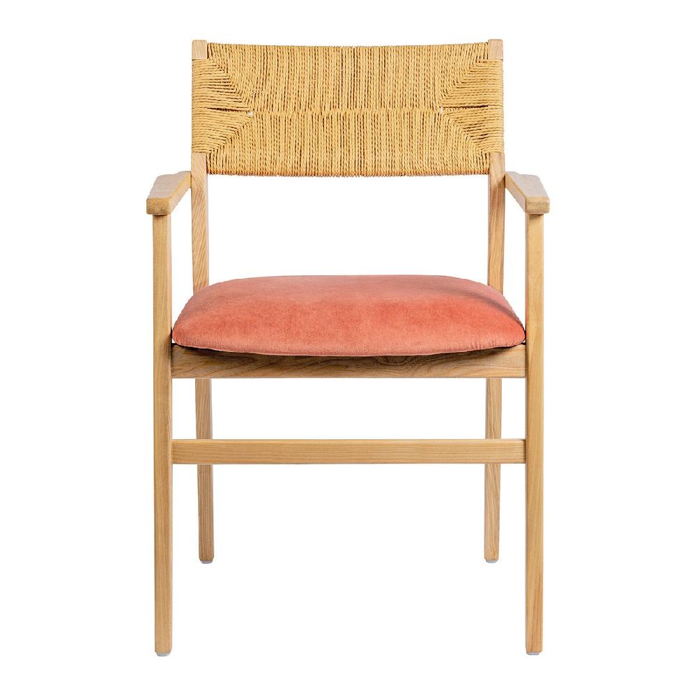 blanc d'ivoire Chaise PALOMA en corde de papier et velours - Framboise
