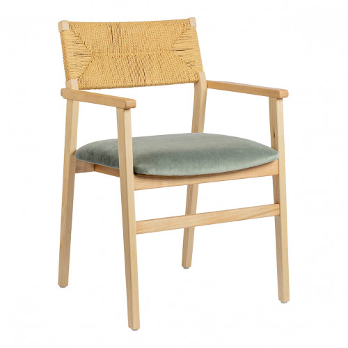 Blanc D'ivoire Chaise PALOMA En Corde De Papier Et Velours - Vert De Gris