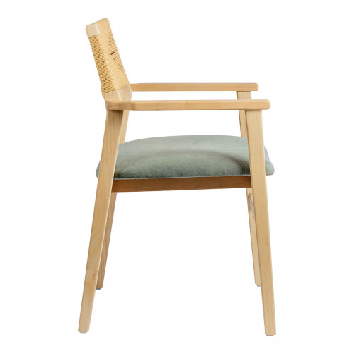 Blanc D'ivoire Chaise PALOMA En Corde De Papier Et Velours - Vert De Gris
