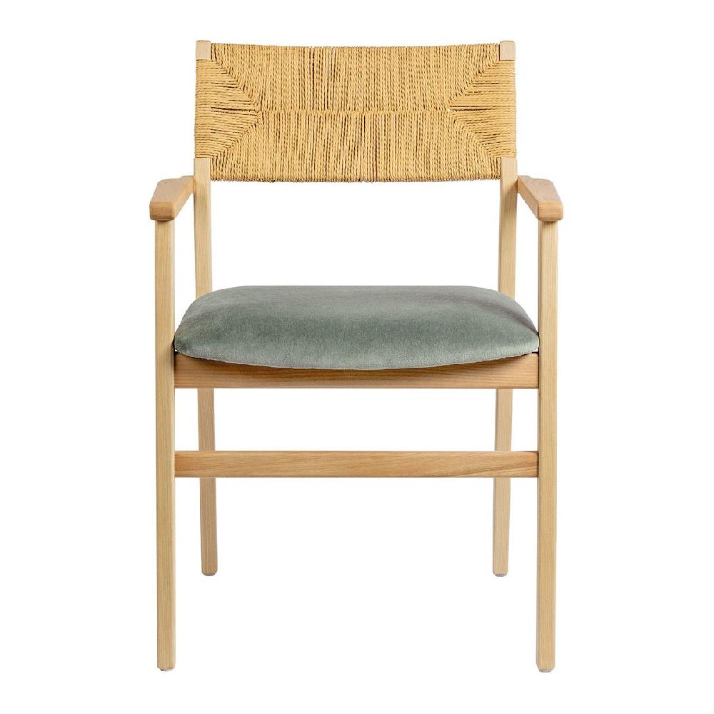 blanc d'ivoire Chaise PALOMA en corde de papier et velours - Vert de gris