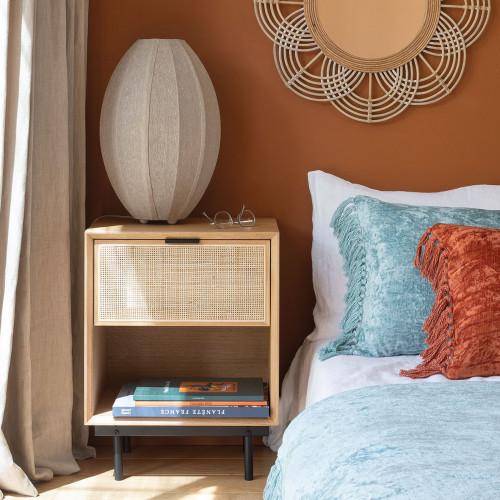 Blanc D'ivoire Chevet AUGUSTIN En Chêne Clair Et Cannage