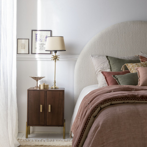 Blanc D'ivoire Chevet VICTOR En Manguier Ciré Finition Noyer