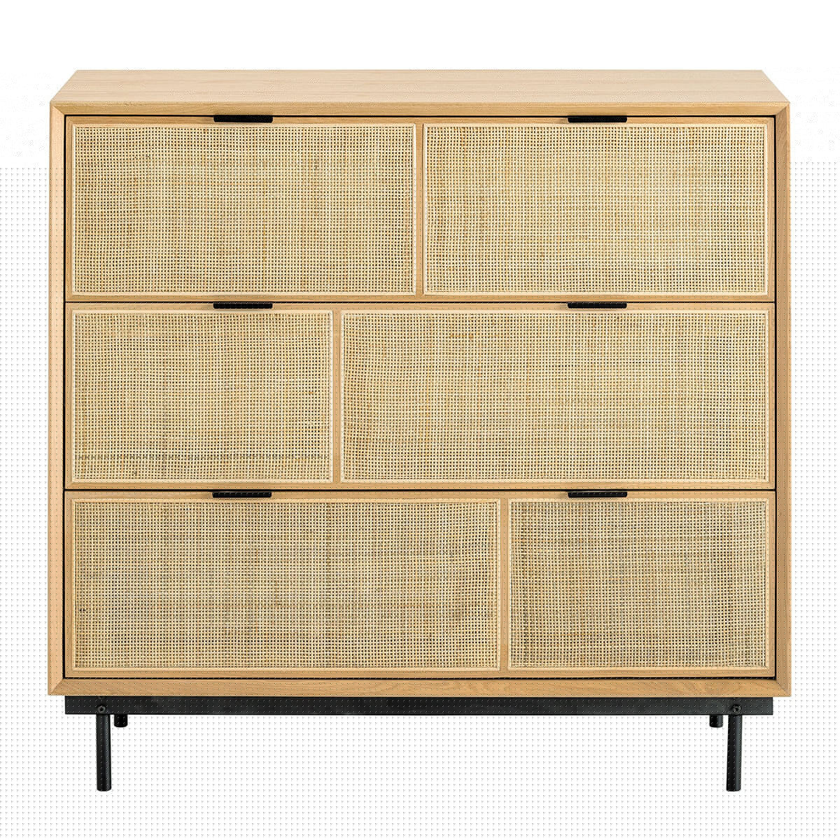 blanc d'ivoire Commode AUGUSTIN en chêne clair et cannage