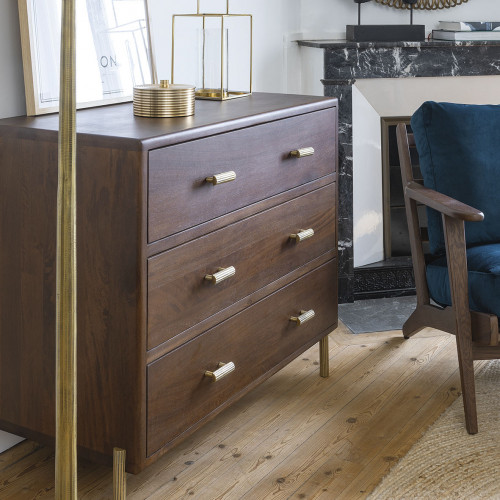 Blanc D'ivoire Commode VICTOR En Manguier Ciré Finition Noyer