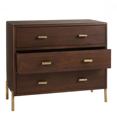 Blanc D'ivoire Commode VICTOR En Manguier Ciré Finition Noyer