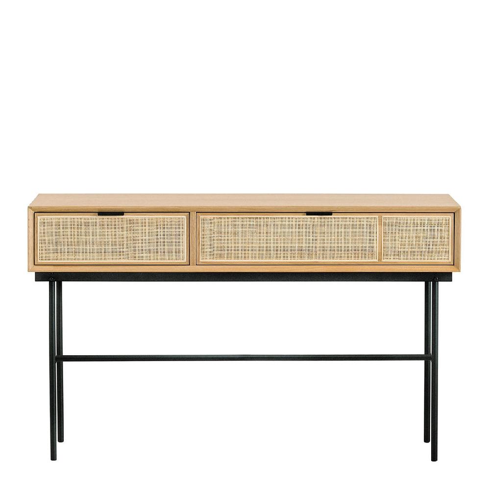 blanc d'ivoire Console AUGUSTIN en chêne clair et cannage