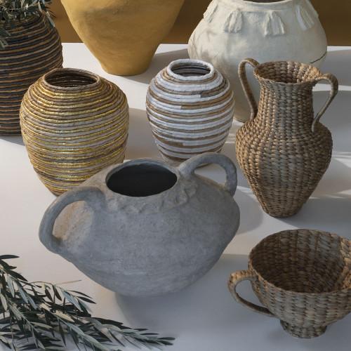 Blanc D'ivoire Coupe Décorative CALISTA En Papier Mâché - H. 30 Cm