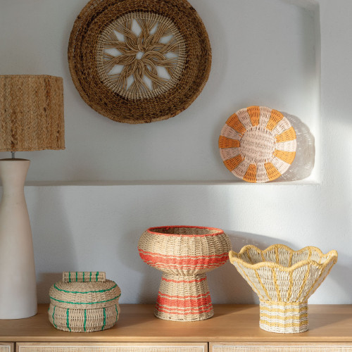 Blanc D'ivoire Coupe Décorative HOKA En Corde De Papier - Naturel Et Curry - ø 36 Cm