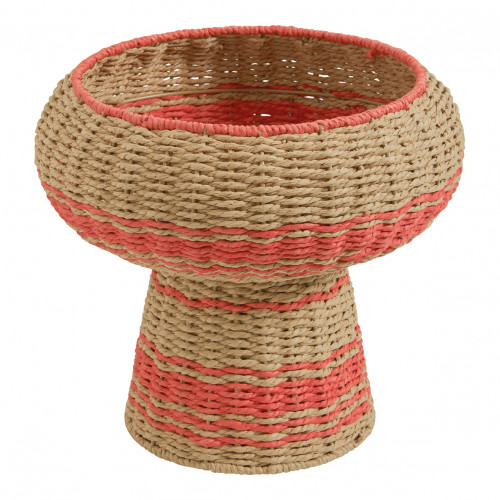 Blanc D'ivoire Coupe Décorative HOKA En Corde De Papier - Naturel Et Corail - ø 33 Cm