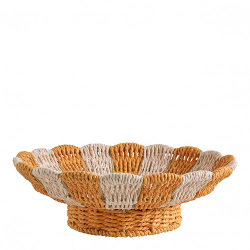 Blanc D'ivoire Coupe Décorative HOKA En Corde De Papier - Orange Et Rose - ø 30 Cm