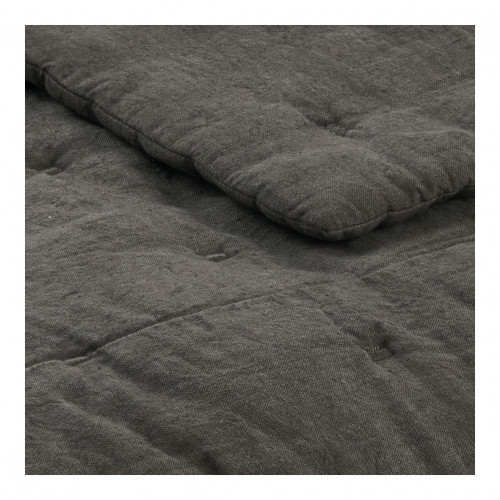 Blanc D'ivoire Couvre-lit CHLOÉ En Lin Lavé - 230 X 180 Cm - Gris Charbon