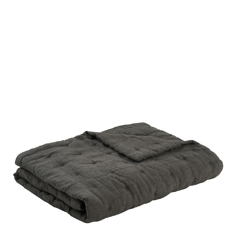 blanc d'ivoire Couvre-lit CHLOÉ en lin lavé - 230 x 180 cm - Gris charbon