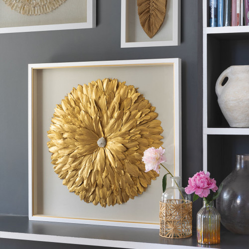 Blanc D'ivoire Décoration Murale FLEUR En Plumes - Doré