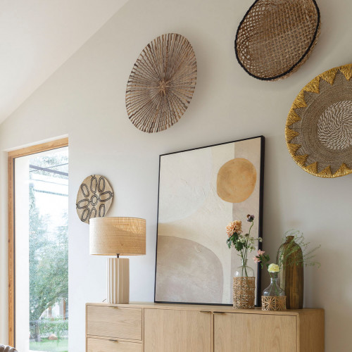 Blanc D'ivoire Décoration Murale MALENA En Jonc De Mer Et Raphia - ø 70 Cm
