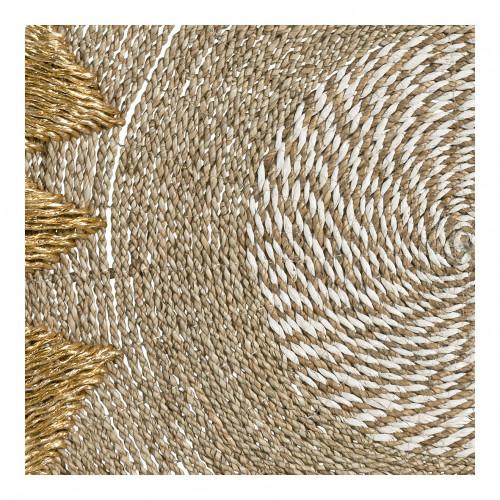 Blanc D'ivoire Décoration Murale MALENA En Jonc De Mer Et Raphia - ø 70 Cm