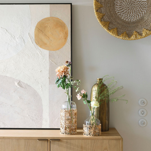 Blanc D'ivoire Décoration Murale MALENA En Jonc De Mer Et Raphia - ø 70 Cm