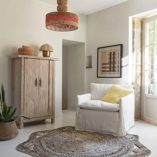 Blanc D'ivoire Décoration Murale QUADRA En Corde De Coton - Beige Marron Et Noir