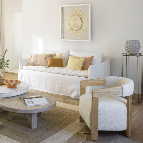 Blanc D'ivoire Décoration Murale ROSACE En Feuilles De Palmier Plissées - Écru Et Doré