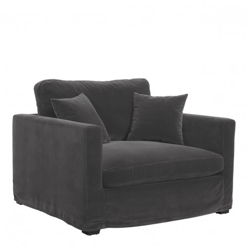 Blanc D'ivoire Fauteuil ANGIE En Velours - Gris Foncé