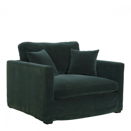 Blanc D'ivoire Fauteuil ANGIE En Velours - Vert Forêt