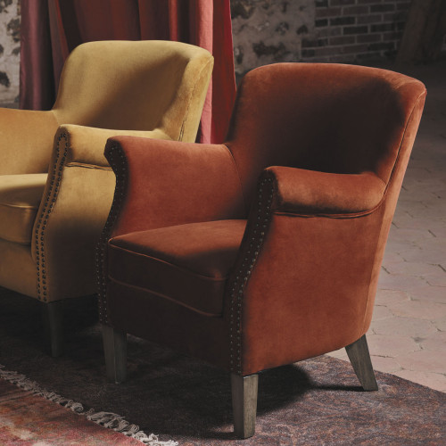 Blanc D'ivoire Fauteuil CLAUDE Velours Orange Brûlé