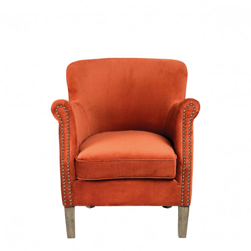 Blanc D'ivoire Fauteuil CLAUDE Velours Orange Brûlé