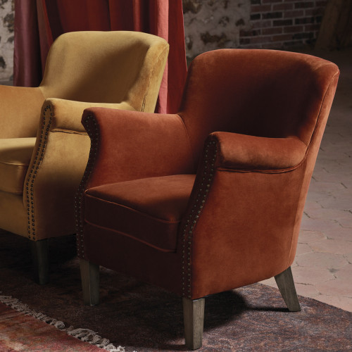 Blanc D'ivoire Fauteuil CLAUDE Velours Orange Brûlé