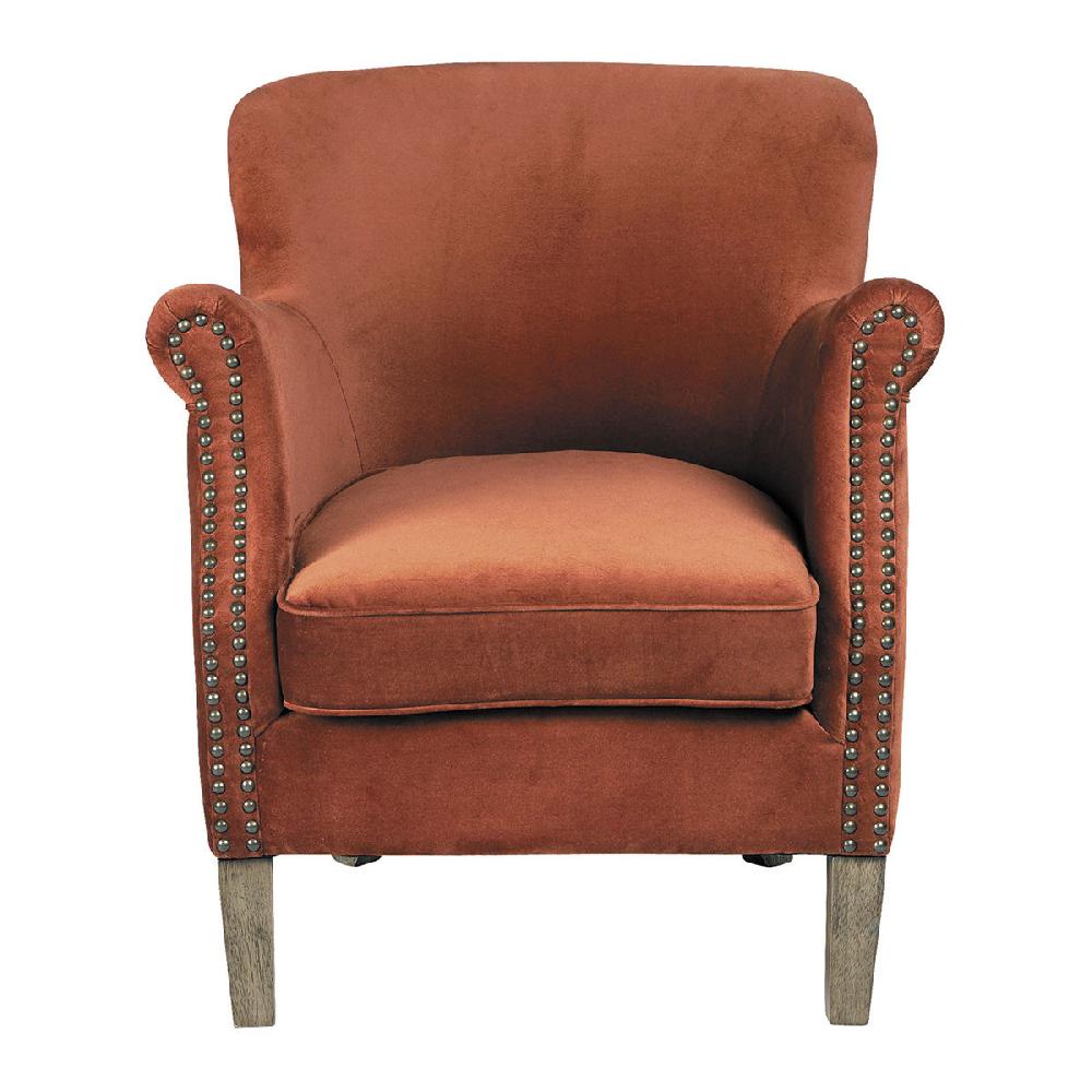 blanc d'ivoire Fauteuil CLAUDE velours Orange brûlé