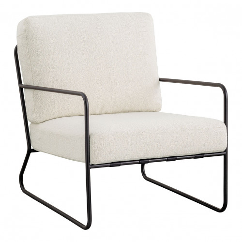 Blanc D'ivoire Fauteuil GASPARD En Bouclette Et Métal - Crème