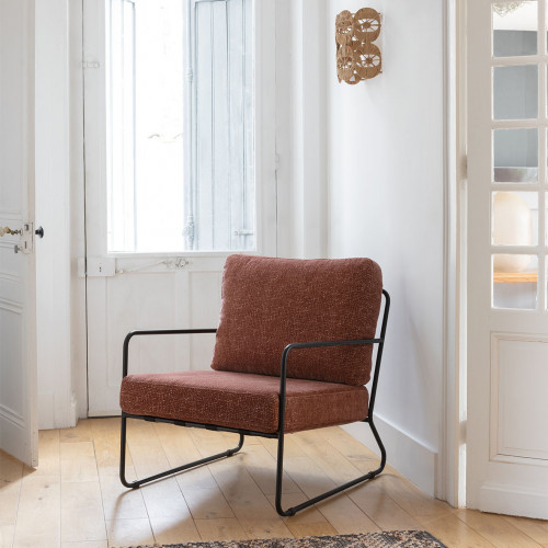 Blanc D'ivoire Fauteuil GASPARD En Bouclette Et Métal - Terracotta