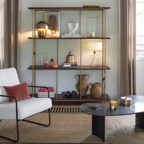 Blanc D'ivoire Fauteuil GASPARD En Velours Côtelé Et Métal - Rouge Brique