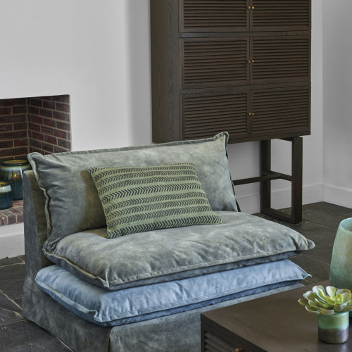 Blanc D'ivoire Fauteuil LÉO Velours Mousse Et Gris Bleu