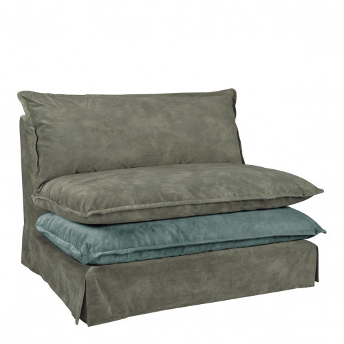 Blanc D'ivoire Fauteuil LÉO Velours Mousse Et Gris Bleu