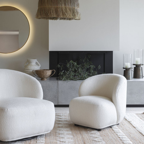 Blanc D'ivoire Fauteuil LISETTE En Bouclette - Crème - Petit Modèle