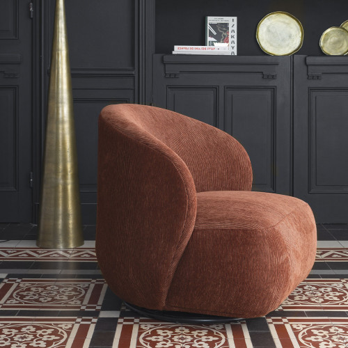 Blanc D'ivoire Fauteuil LISETTE En Velours Côtelé - Rouge Brique