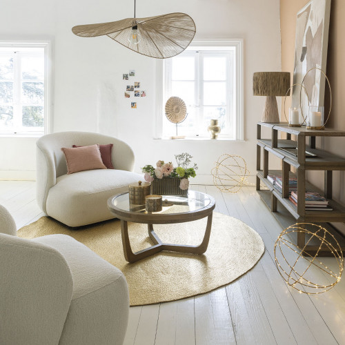 Blanc D'ivoire Fauteuil LISETTE Large En Bouclette - Crème