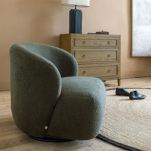 Blanc D'ivoire Fauteuil Tournant LISETTE En Bouclette - Kaki