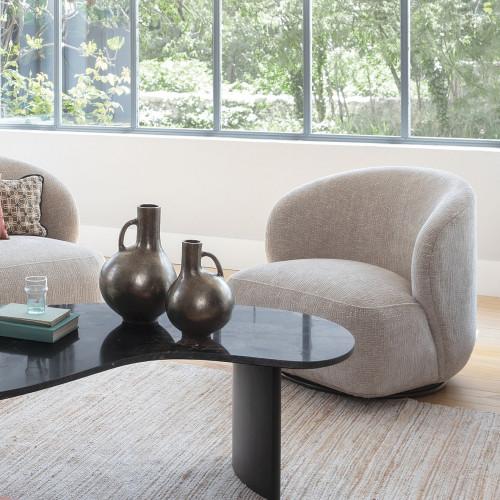 Blanc D'ivoire Fauteuil Tournant LISETTE En Tissu Jacquard De Velours - Sable