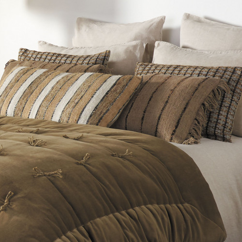 Blanc D'ivoire Futon MATTÉO En Velours De Coton Et Lin - 180 X 80 Cm - Taupe