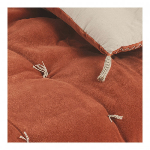 Blanc D'ivoire Futon MATTÉO En Velours De Coton Et Lin - 180 X 80 Cm - Orange Brûlé