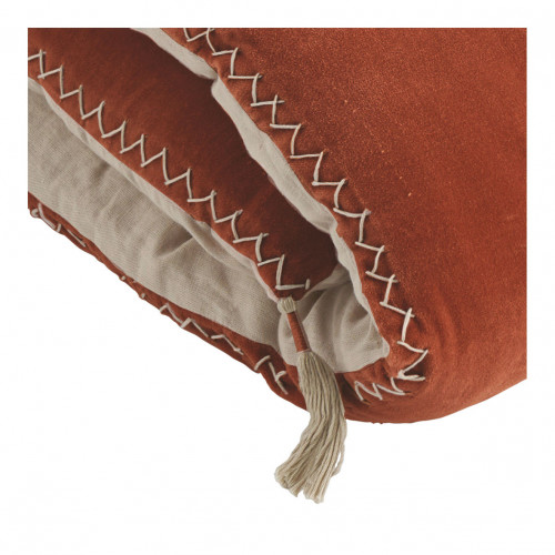 Blanc D'ivoire Futon MATTÉO En Velours De Coton Et Lin - 180 X 80 Cm - Orange Brûlé